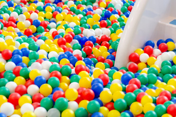 Many multi-colored plastic balls in the children's pool