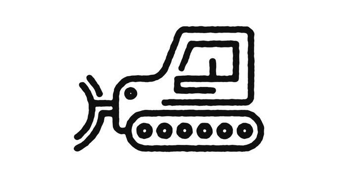 Earthmover outline icon animation footage/video. Hand drawn like symbol animated with motion graphic, can be used as loop item, has alpha channel and it's at 4K video resolution.