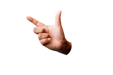 Cropped shot of an unrecognizable man hand sign on a white isolated background