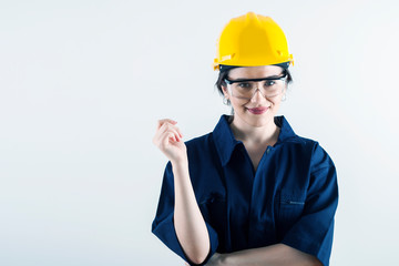 engineer woman  in yellow helmet