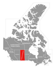 Saskatchewan red highlighted in map of Canada