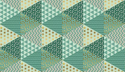 Photo sur Plexiglas Triangle Modèle sans couture de Noël élégant vert menthe et or