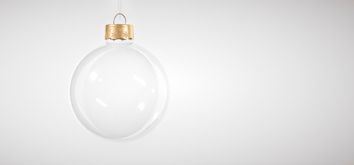 Stylish Glass Christmas bauble on white background for winter holiday greeting card. Design...