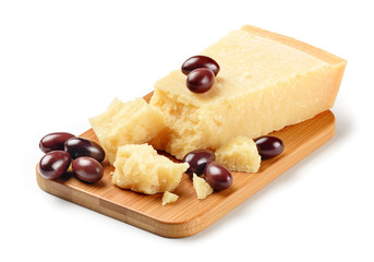 parmesan with taggiasca olives on wooden table