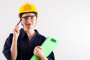 engineer woman  in yellow helmet