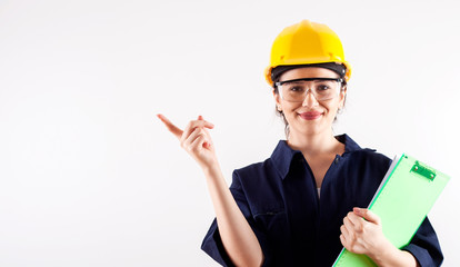 engineer woman  in yellow helmet