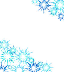 Christmas frame with snowflakes on white background with space for text. Watercolor illustration for postcards, posters and invitations.