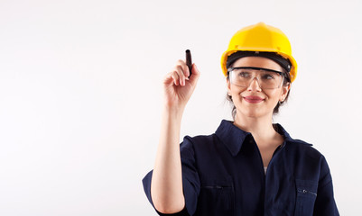 engineer woman  in yellow helmet