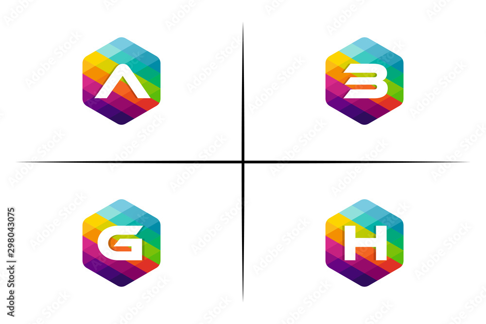 Poster set of a, b, g and h letter colorful logo in the hexagonal. vector design template elements for your