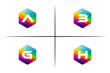 set of A, B, G and H letter colorful logo in the hexagonal. Vector design template elements for your application or company identity