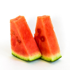 Studio shot two small slice cuts of mini organic watermelon isolate on white