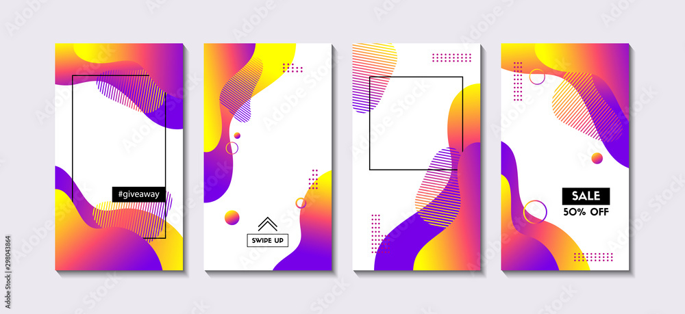 Wall mural stories templates for social media. vector set of abstract liquid fluid backgrounds for app