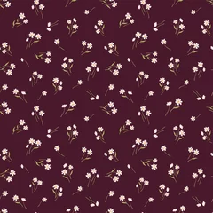 Fototapete Bordeaux Niedliches nahtloses Blumenmuster, handgezeichnete schöne Blumen, ideal für Textilien, Verpackungen, Banner, Tapeten - Vektoroberflächendesign