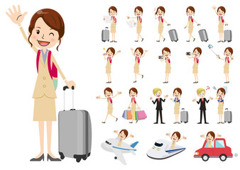 Set of business women traveling