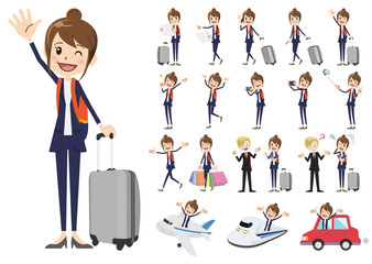 Set of business women traveling
