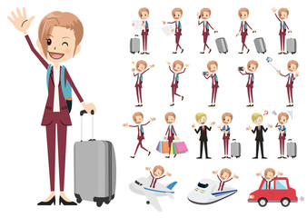 Set of business women traveling