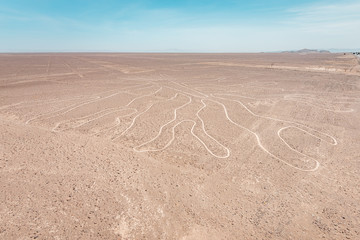 Nazca Lines in the desert of Peru, mystical signs geoglyphs in the sand, South America