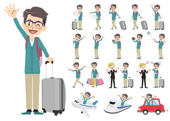 Set of men traveling