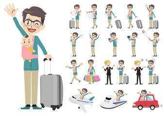 Set of men traveling