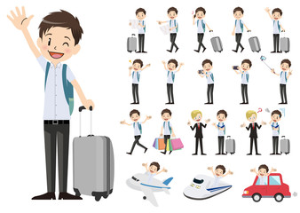 Set of schoolboy traveling