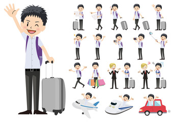 Set of schoolboy traveling