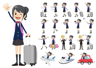 Set of schoolgirl traveling
