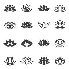Foto op Canvas Lotus flowers black glyph and linear icons vector set © Vikivector