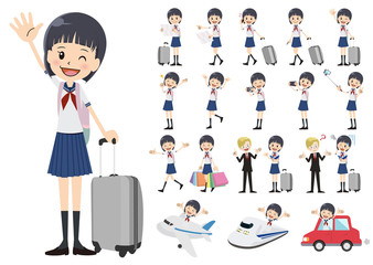 Set of schoolgirl traveling