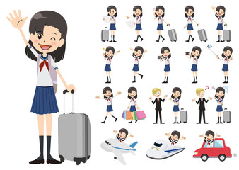 Set of schoolgirl traveling