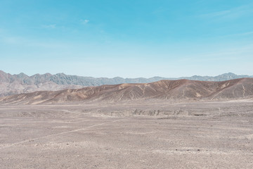 Nazca Lines in the desert of Peru, mystical signs geoglyphs in the sand, South America