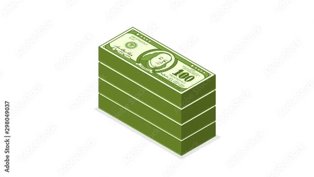 Poster money stacks. isometric loop animation on white background. 4k resolution.