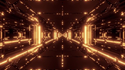 clean futuristic scifi space hangr tunnel corridor with hot reflections 3d rendering background wallpaper