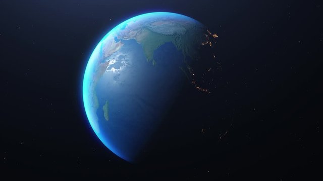 View Planet Earth at night and day from the space. Business and Technology Concept. 4k Ultra HD. 3D Render. Images from NASA.