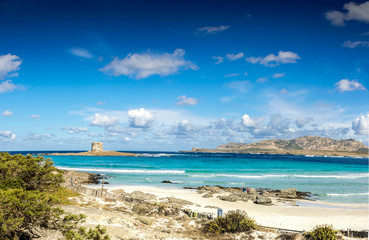 Stintino, La Pelosa beach,  is one of the most beautiful sandy beaches of the Mediterranean. Turquoise water. Sassari, Sardinia, Italy.