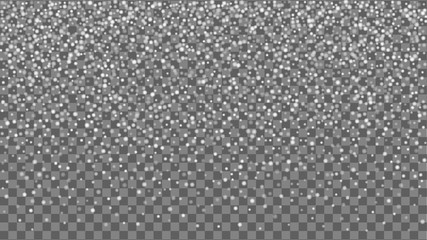 Realistic falling snowflakes isolated on transparent background. Christmas snow for new year holiday. Magic winter snowfall vector illustration