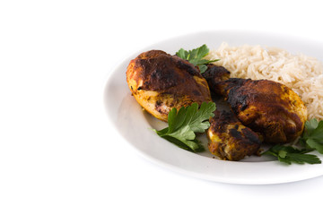 Roasted tandoori chicken isolated on white background. 