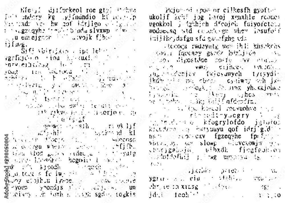 Fototapete grunge printed text two columns on white background. black and white template. shabby texture. uneve
