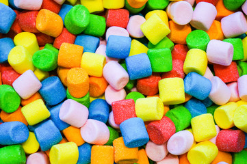 multicolor marmalade, sweet candies, in bulk, ziphir, large plan, selective focus, copy space    