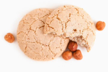 Delicious homemade cookies with walnuts on white background 