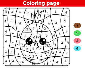 Educational game for kids, activity worksheet. Number coloring page - cute kawaii gooseberry. Cartoon character.