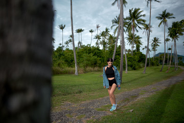                 girl doing warm-up before jogging          