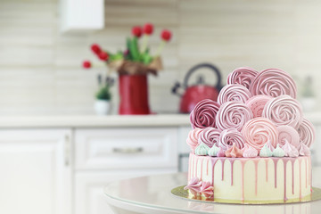 Beautiful festive cake biscuit with different creams