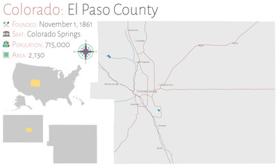 Large and detailed map of El Paso county in Colorado, USA