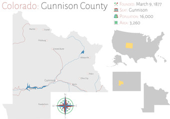 Large and detailed map of Gunnison county in Colorado, USA