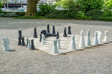 Statue of chess in the park of Platzpromenade, located at the delta of Limmat River, near the main...