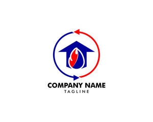 Heating and Air Conditioning House Logo Template Design