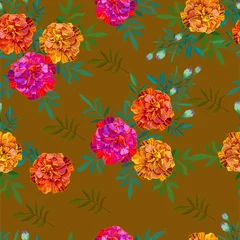 Fototapeten Orange zinnia flower seamless pattern vector illustration © Weera
