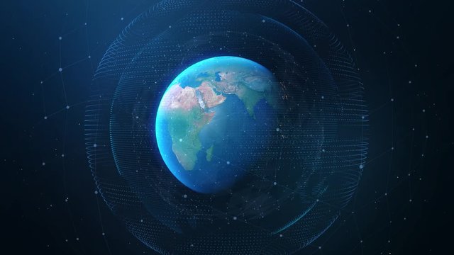 Digital Earth rotating animation. Future technology abstract business scientific growth network surrounding planet earth rotating Modern Business and Technology Concept. 4k Ultra HD. Images from NASA.