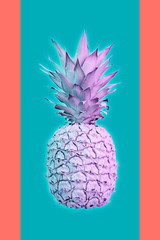 Contemporary art collage with pineapple. Exotic tropical fruit. Pop art. Perfect for invitations, greeting cards, posters.