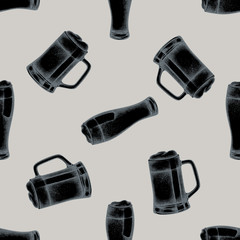 Seamless pattern with hand drawn stylized mug of beer